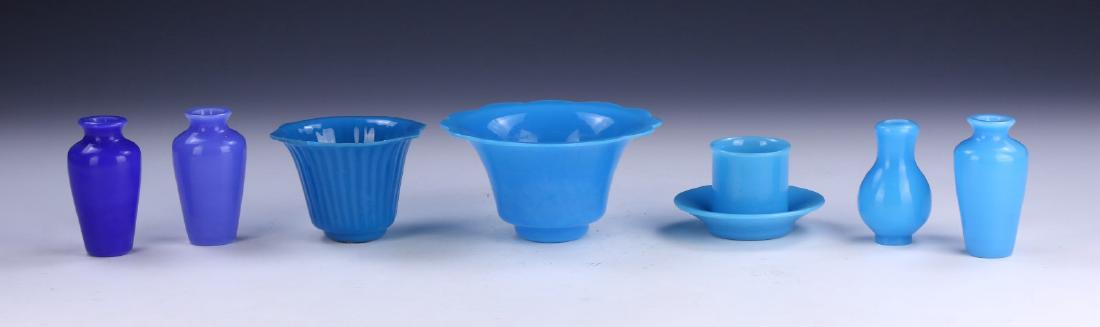 EIGHT (8) CHINESE ANTIQUE BLUE PEKING GLASS ITEMS (1 of 3)