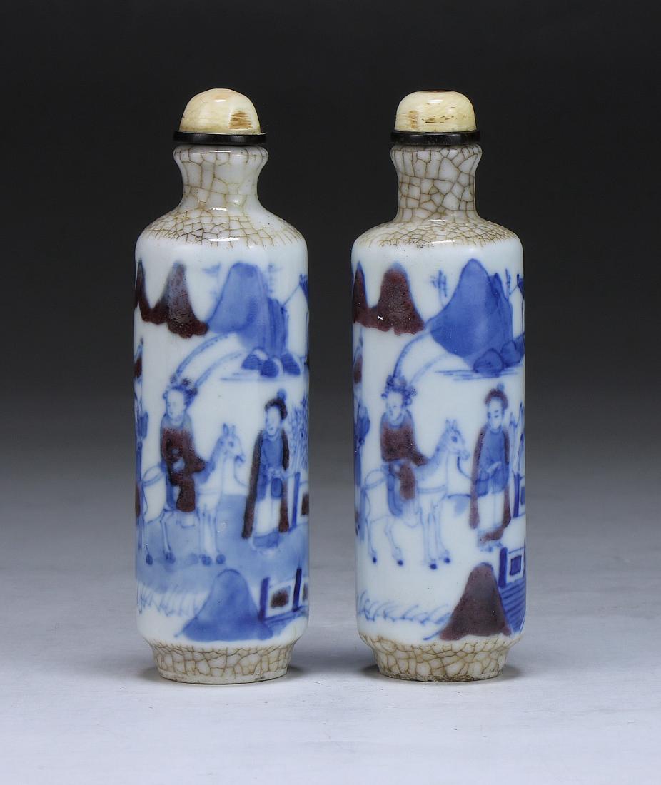 PAIR CHINESE ANTIQUE BLUE & WHITE UNDERGLAZED RED (1 of 4)
