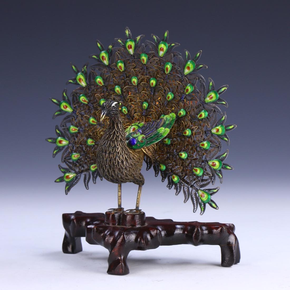 A CHINESE ANTIQUE JEWELED FILIGREE CLOISONNE SILVER (1 of 3)