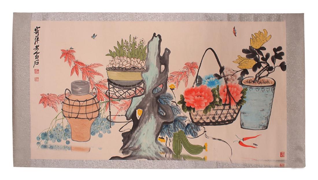 A BIG CHINESE UNMOUNTED PAPER PAINTING BY QI, BAISHI (1 of 5)