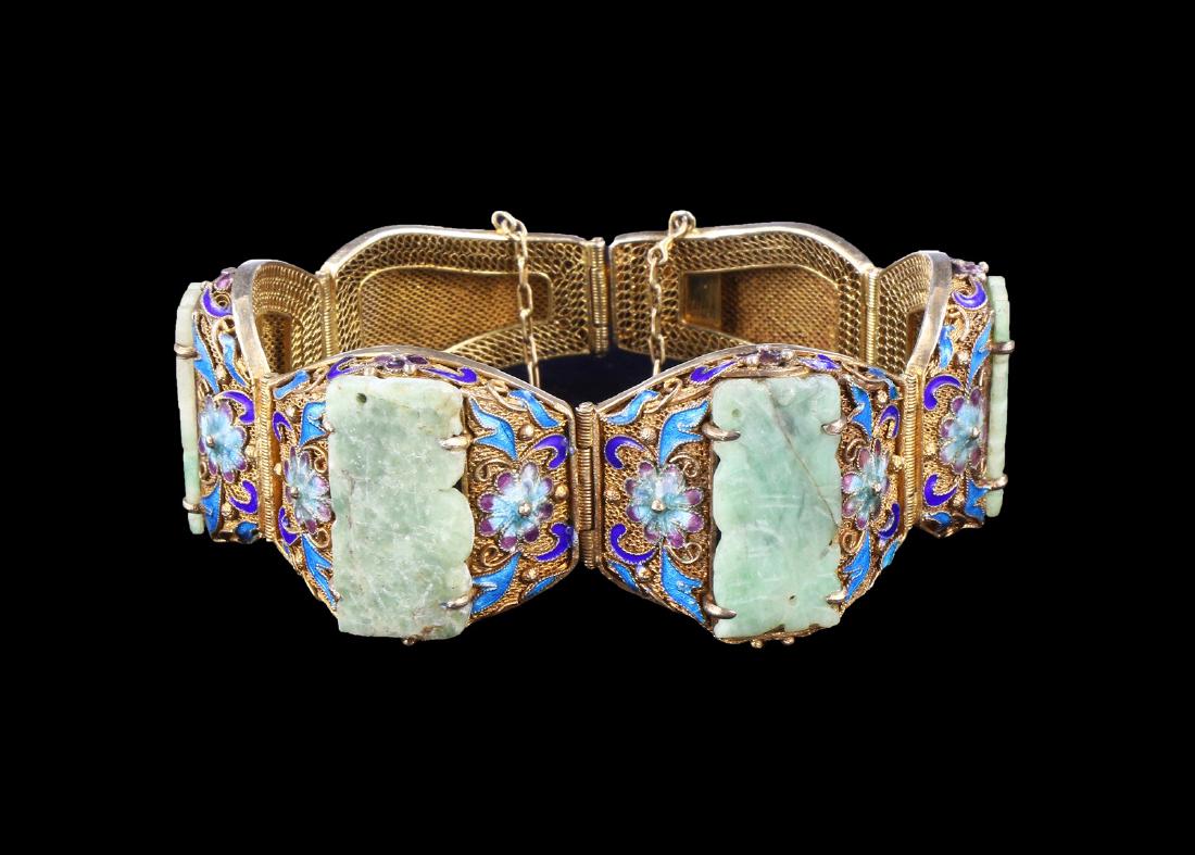 A CHINESE ANTIQUE JADEITE FILIGREE CLOISONNE SILVER (1 of 3)