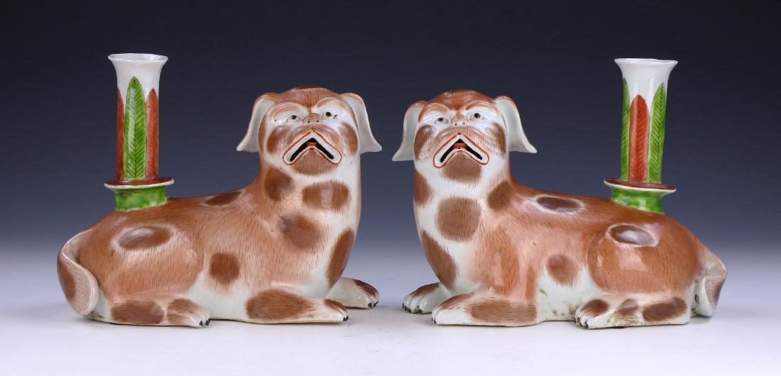 PAIR CHINESE ANTIQUE FAMILLE ROSE PORCELAIN CANDLE (1 of 4)