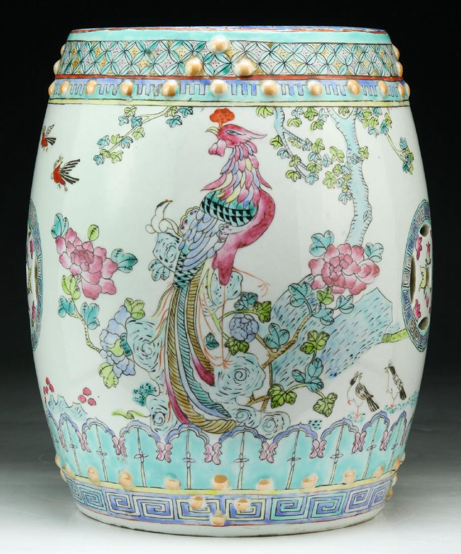 A CHINESE ANTIQUE FAMILLE ROSE PORCELAIN GARDEN STOOL (1 of 4)