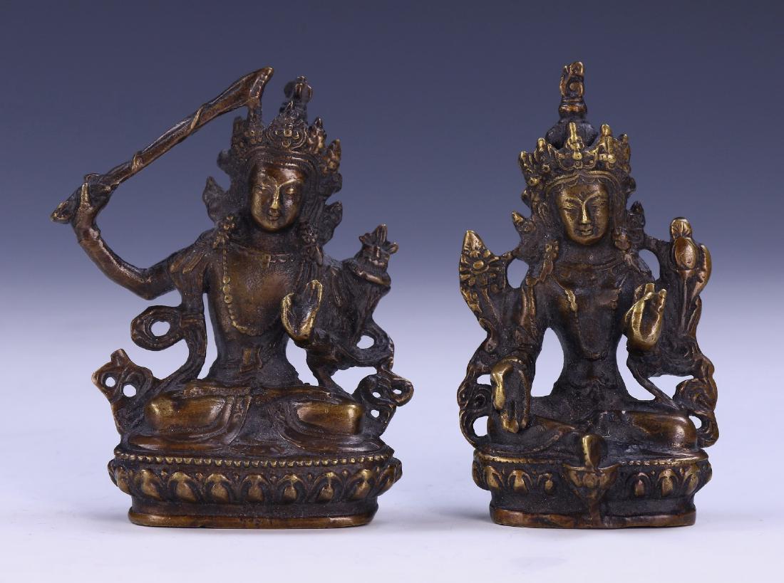 TWO (2) CHINESE ANTIQUE BRONZE BUDDHAS (1 of 5)