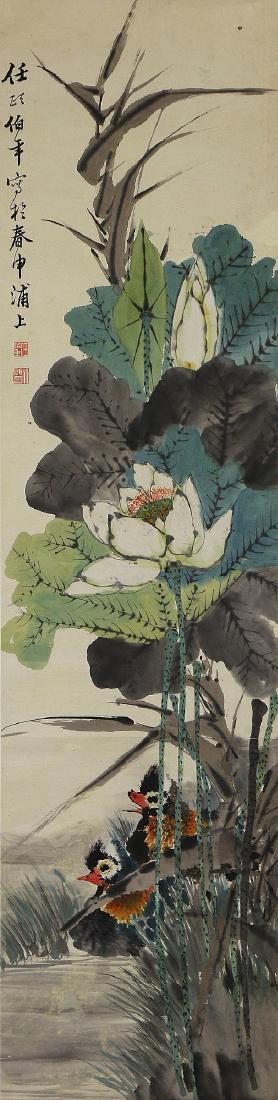 A CHINESE PAPER HANGING PAINTING SCROLL BY REN, BONIAN (1 of 5)
