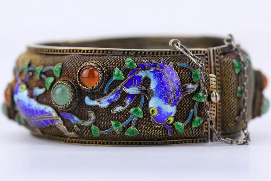 A CHINESE JADE & FILIGREE ON SILVER CLOISONNE BRACELET (1 of 4)
