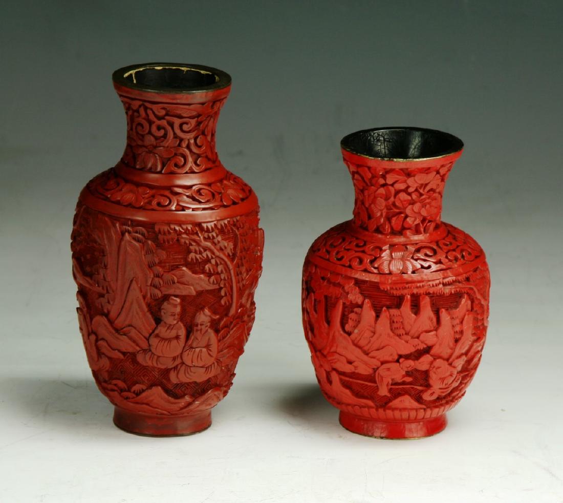 TWO (2) CHINESE CINNABAR LACQUER VASES (1 of 3)