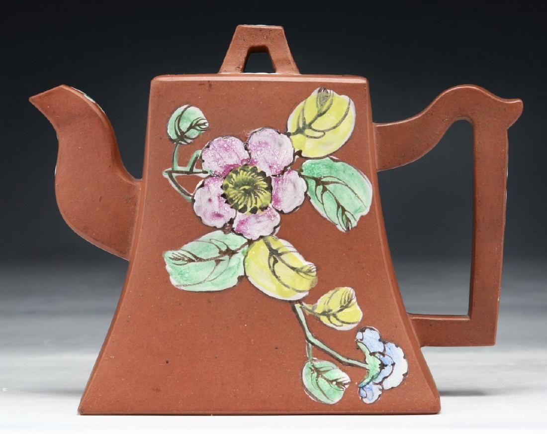 A CHINESE ANTIQUE POLYCHROME YIXING ZISHA TEAPOT (1 of 6)