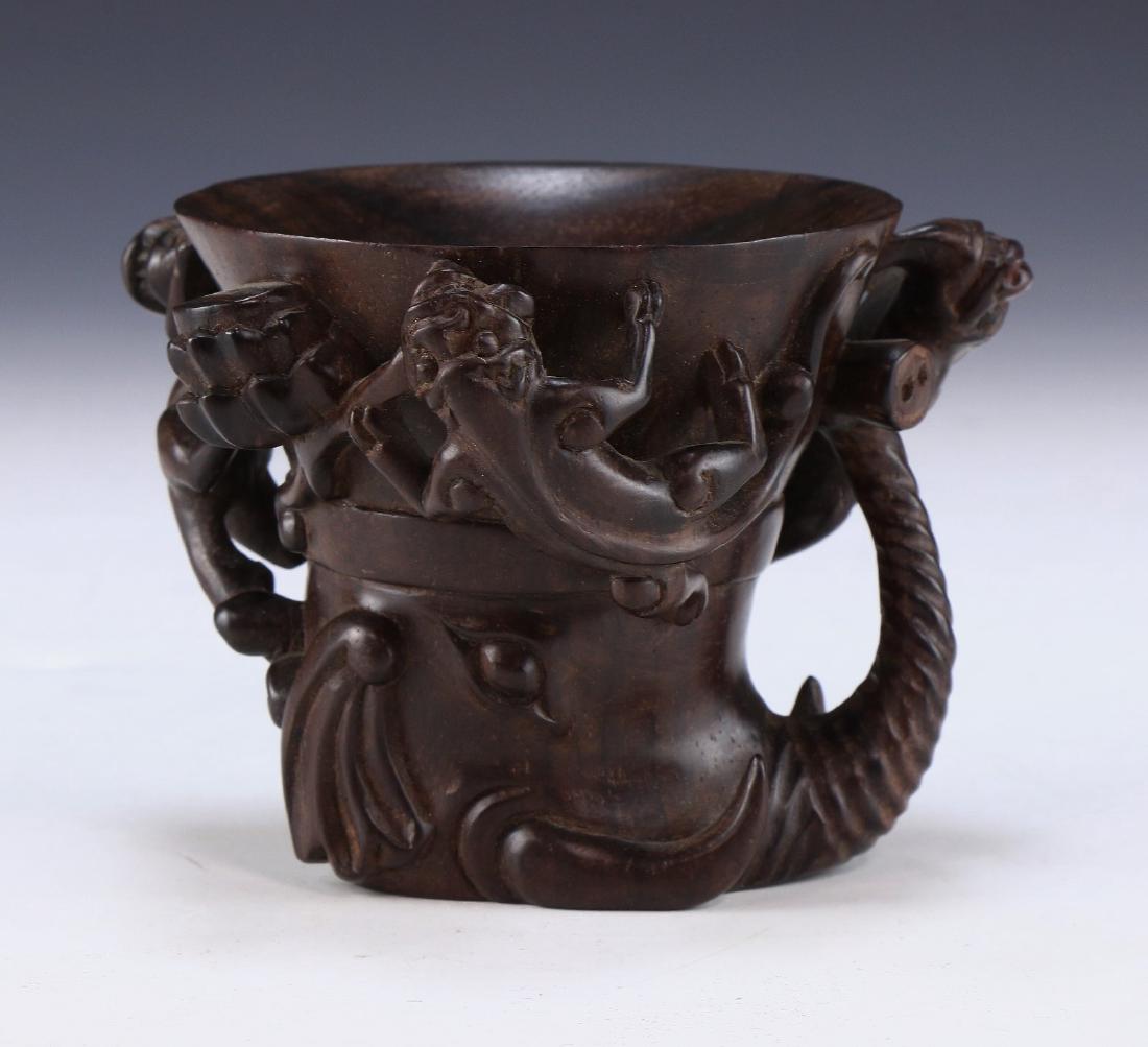 A CHINESE ANTIQUE BAMBOO ROOT CARVED CUP (1 of 4)