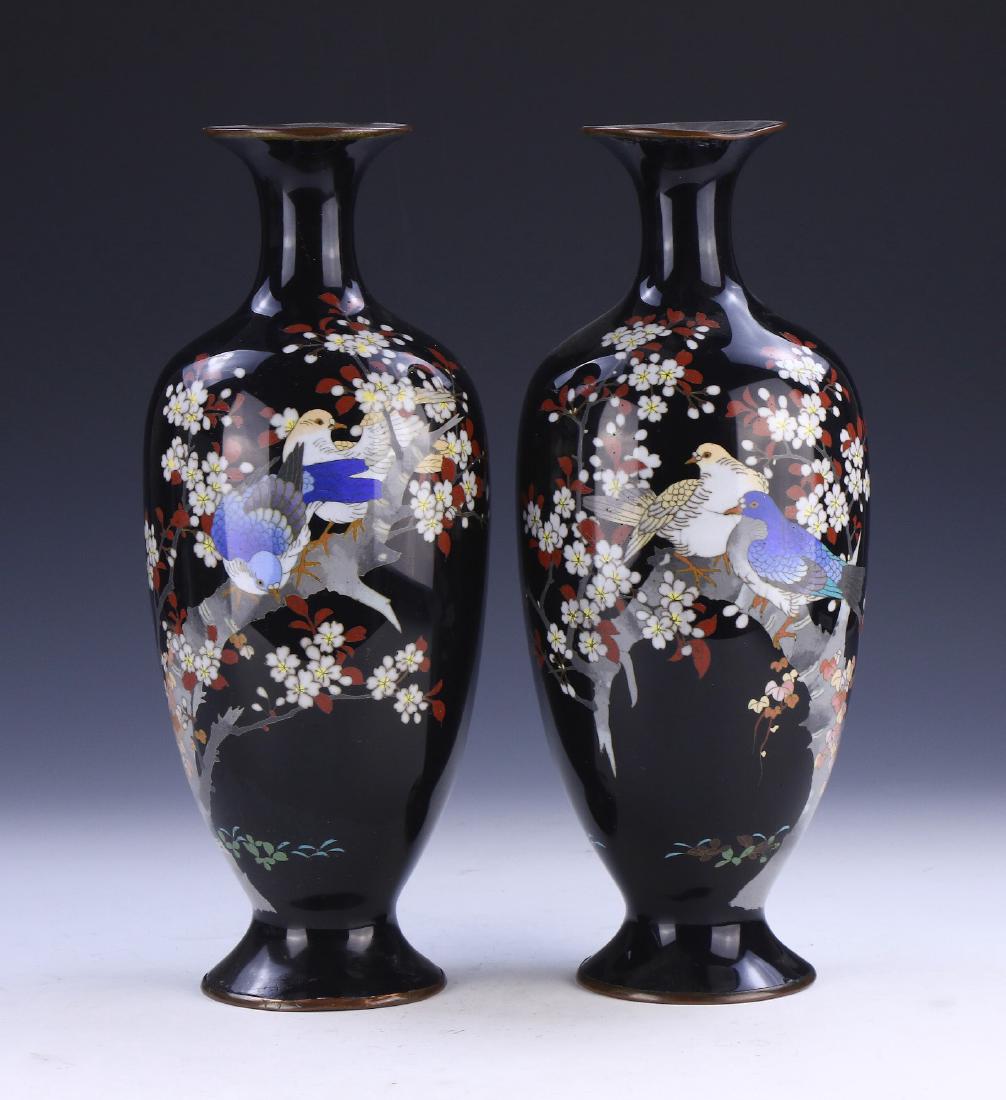 PAIR JAPANESE ANTIQUE CLOISONNE VASES (1 of 5)