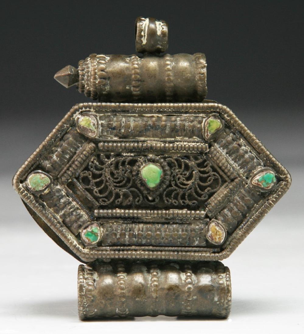 A TIBETAN ANTIQUE JEWELED BRONZE BOX (1 of 3)