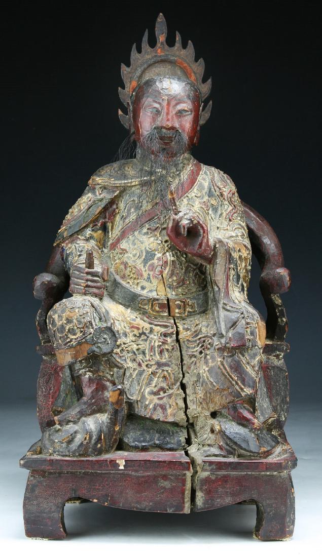 A CHINESE ANTIQUE GILT WOOD ZHENWU DADI (1 of 7)