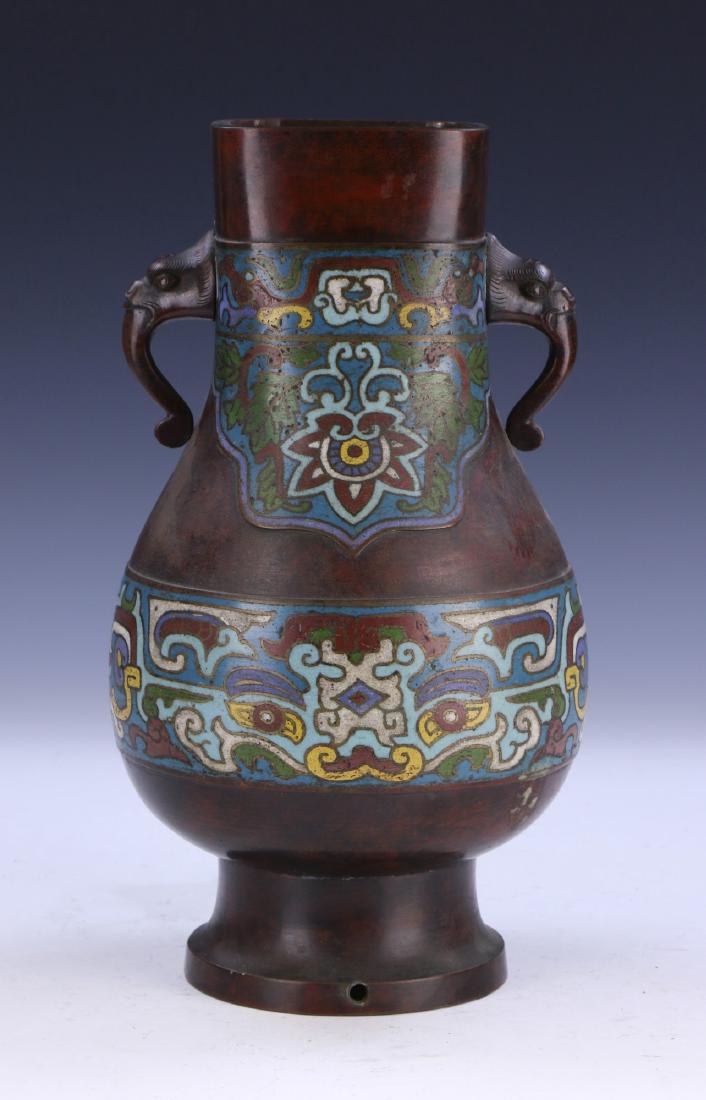 A JAPANESE ANTIQUE CLOISONNE ON BRONZE VASE (1 of 5)