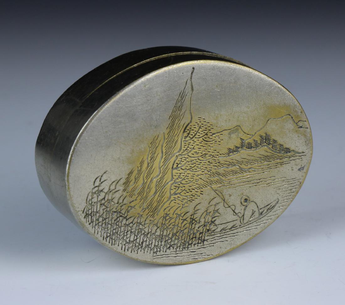 A CHINESE ANTIQUE PEWTER LIDDED CASE (1 of 4)