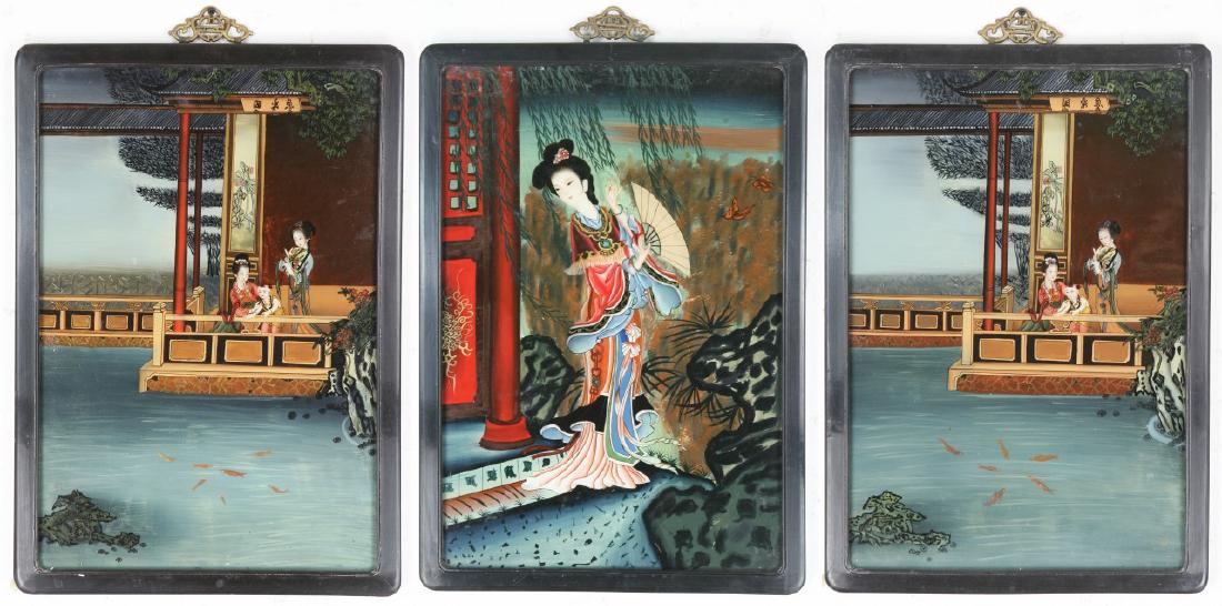Three (3) Chinese Inside Painted Glass Framed Paintings (1 of 4)
