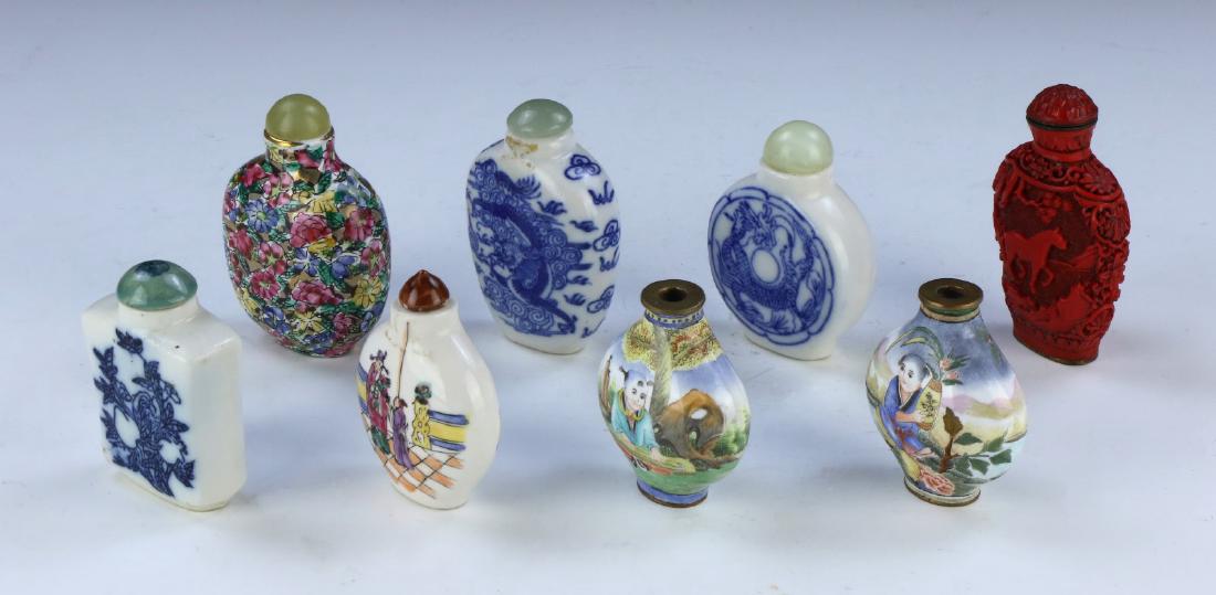 EIGHT (8) CHINESE ANTIQUE MIXED SNUFF BOTTLES (1 of 1)