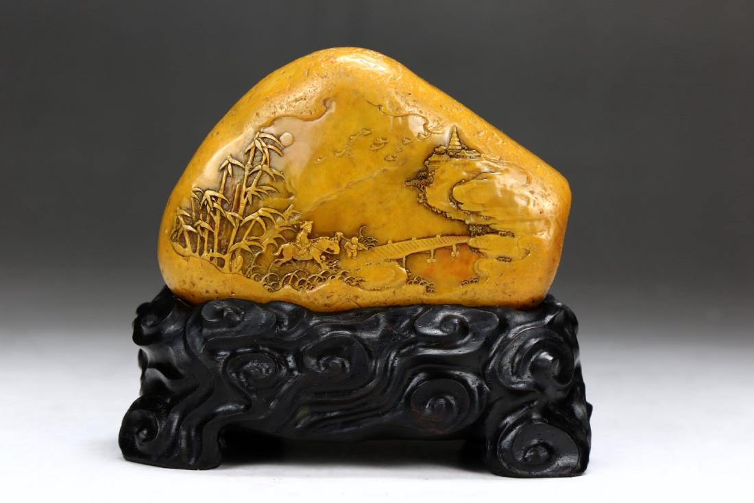 A CHINESE ANTIQUE SHOUSHAN SOAPSTONE CARVED BOULDER (1 of 3)
