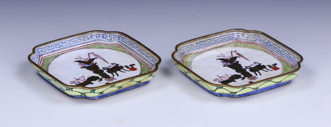 PAIR CHINESE ANTIQUE CLOISONNE ON BRONZE PLATES (1 of 6)