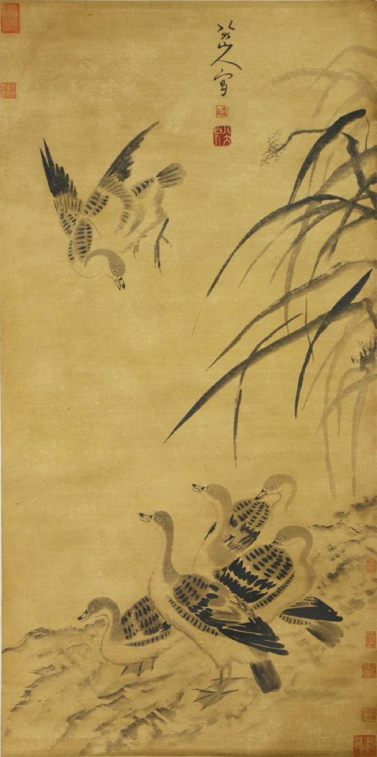 A CHINESE PAPER HANGING PAINTING SCROLL BY BA DA SHAN (1 of 3)