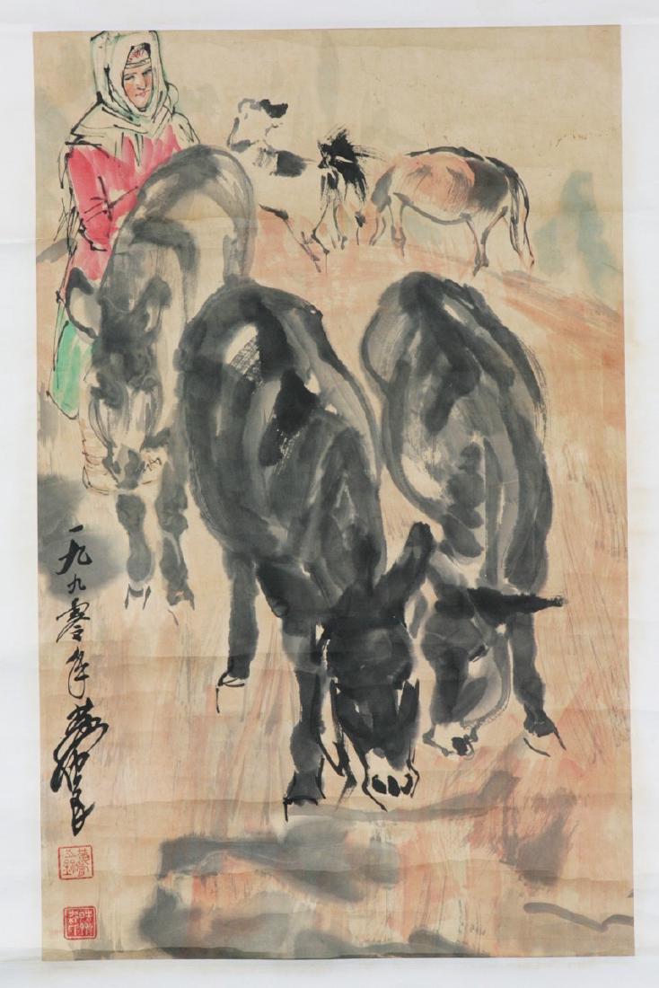 A Chinese Hanging Scroll Painting by Huang Zhou (1 of 4)