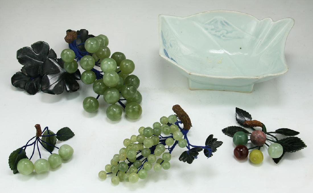 Four (4) Chinese Jade/Stone Carved Grape Bonsais (1 of 1)