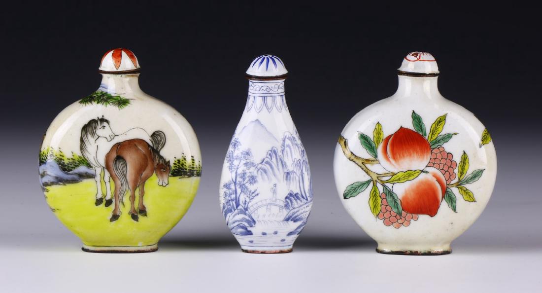 THREE (3) CHINESE ANTIQUE CLOISONNE SNUFF BOTTLES (1 of 6)