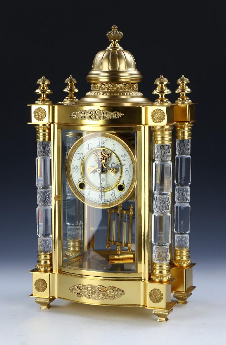 A BIG AMERICAN GILT BRONZE & CRYSTAL CLOCK (1 of 6)