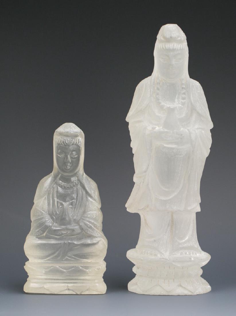 TWO (2) CHINESE ANTIQUE CRYSTAL CARVINGS OF GUANYIN (1 of 3)