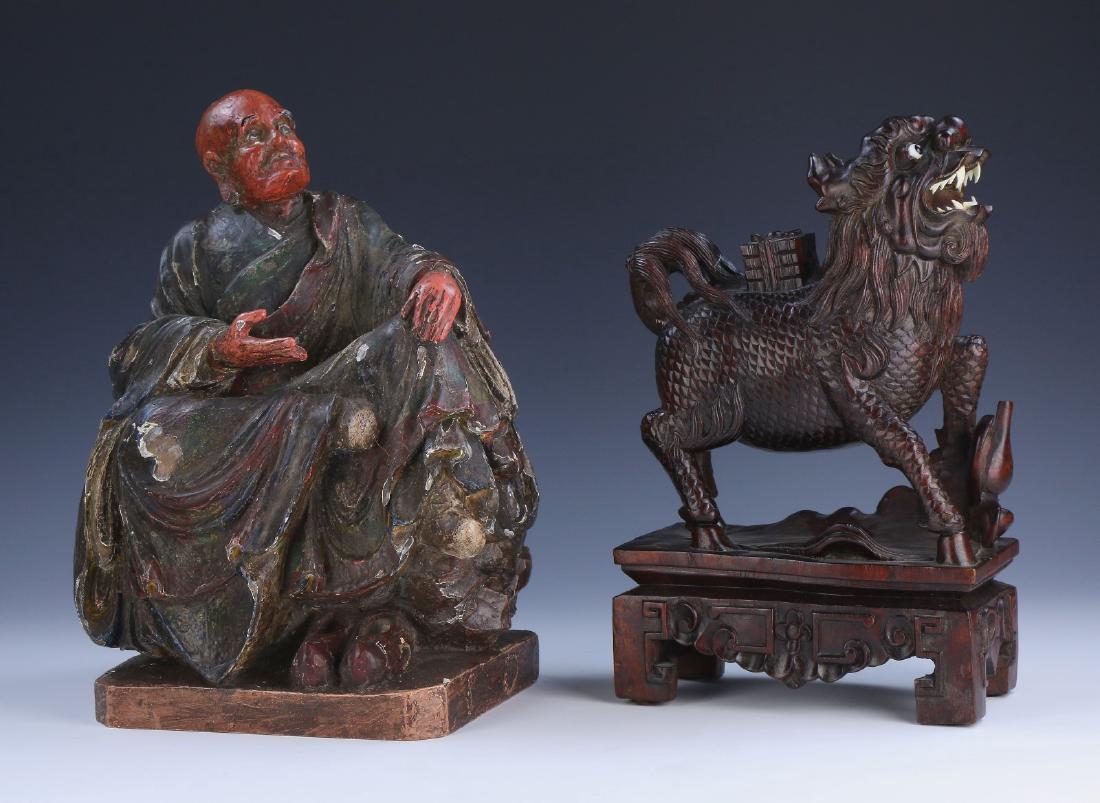 TWO (2) CHINESE VINTAGE POLYCHROME WOOD CARVINGS (1 of 4)