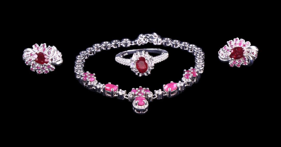 SET OF FOUR (4) NATURAL RUBY BRACELET, RING & EARRINGS (1 of 4)