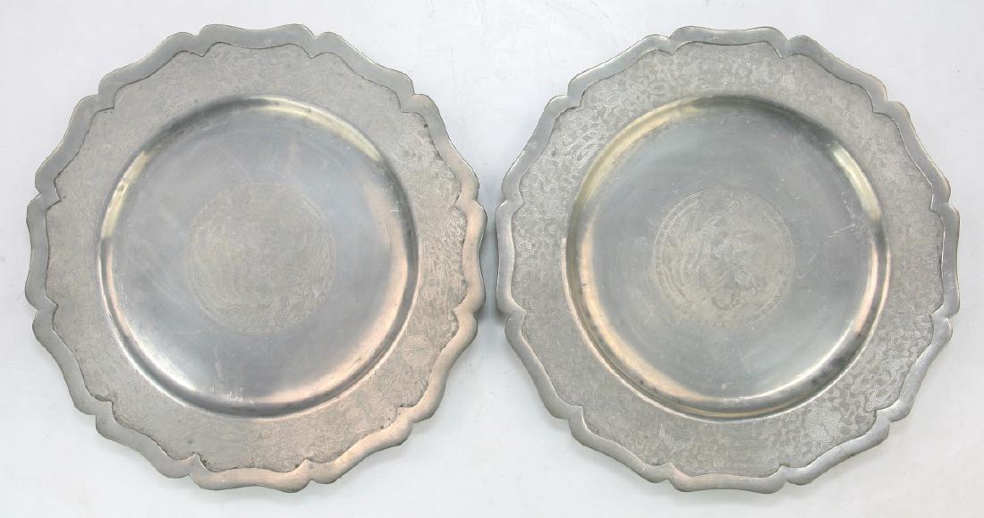 PAIR BIG CHINESE ANTIQUE PEWTER PLATES (1 of 4)