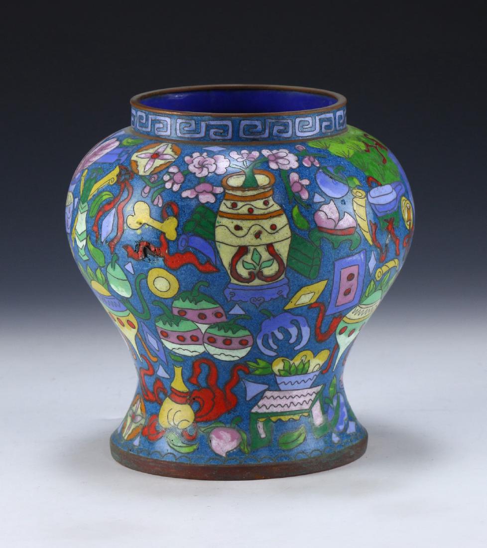 A CHINESE ANTIQUE CLOISONNE ON BRONZE VASE (1 of 4)
