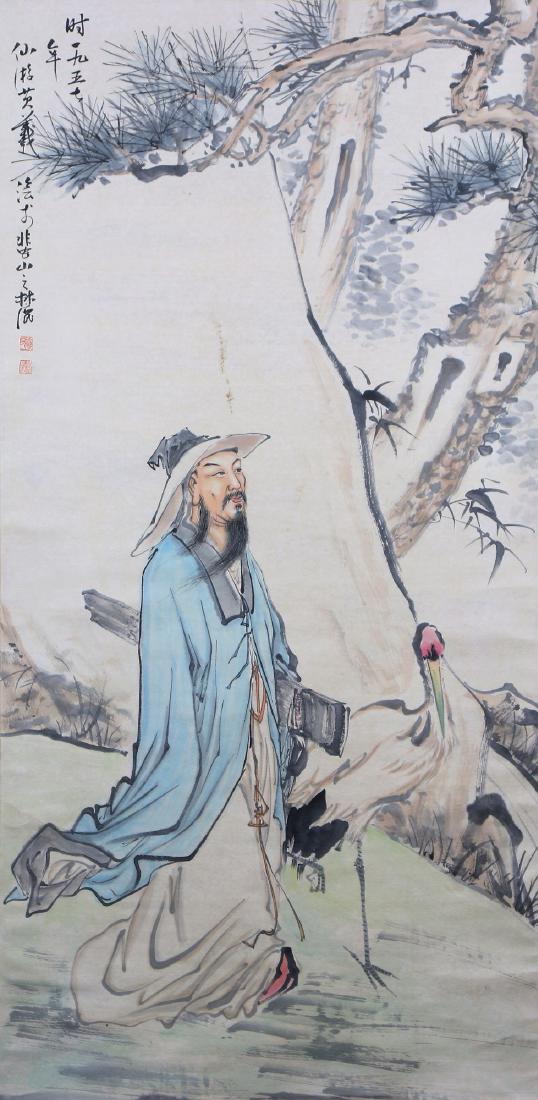A CHINESE PAPER HANGING PAINTING SCROLL (1 of 5)