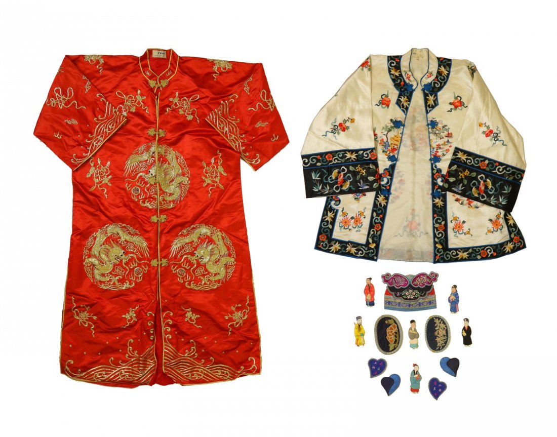 TWO (2) CHINESE EMBROIDERY ROBES AND A SET OF SMALL EMB (1 of 4)