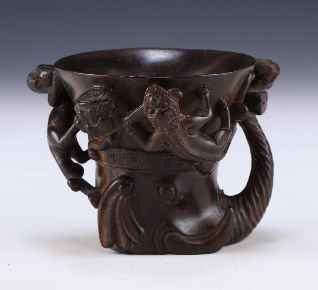 A CHINESE ANTIQUE BAMBOO ROOT CARVED CUP (1 of 4)