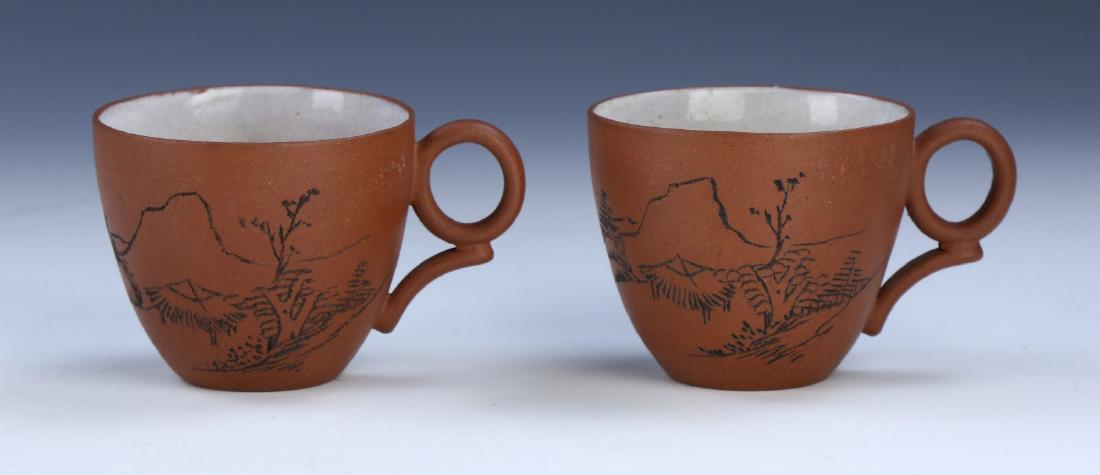 PAIR CHINESE ANTIQUE INSIDE GLAZED ZISHA CUPS (1 of 6)