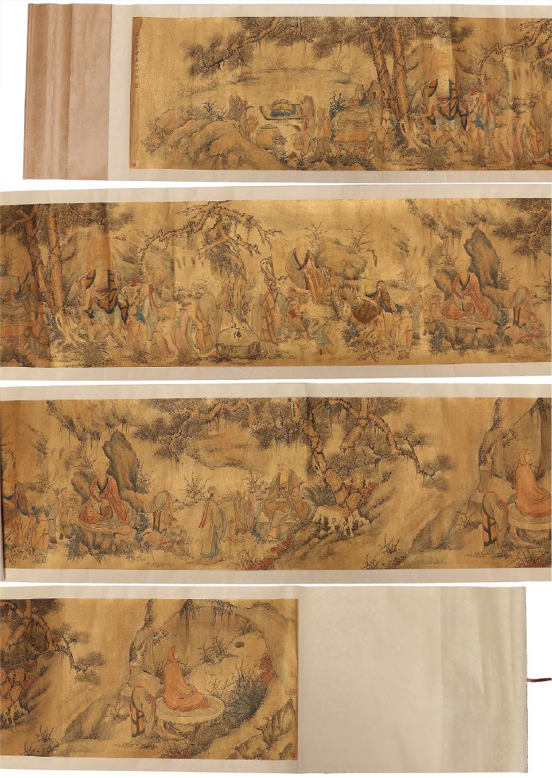 A CHINESE ANTIQUE LONG PAPER HORIZONTAL PAINTING SCROLL (1 of 10)