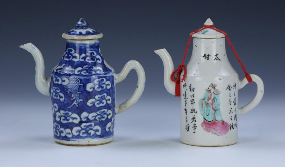 TWO (2) CHINESE ANTIQUE MIXED PORCELAIN TEAPOTS (1 of 4)