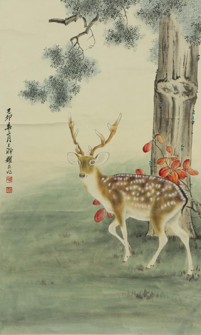 A CHINESE PAPER HANGING PAINTING SCROLL BY LIU, KUILING (1 of 6)
