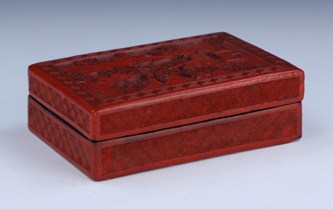 A CHINESE ANTIQUE RED CINNABAR LACQUER LIDDED CASE (1 of 3)