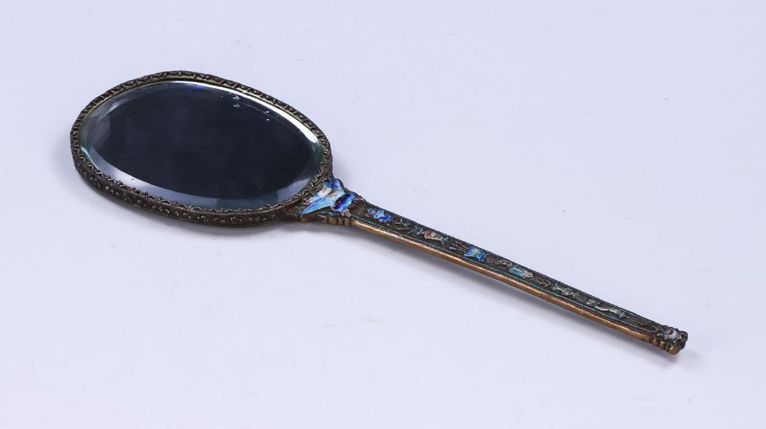 A CHINESE ANTIQUE CLOISONNE & SILVER HAND MIRROR (1 of 4)
