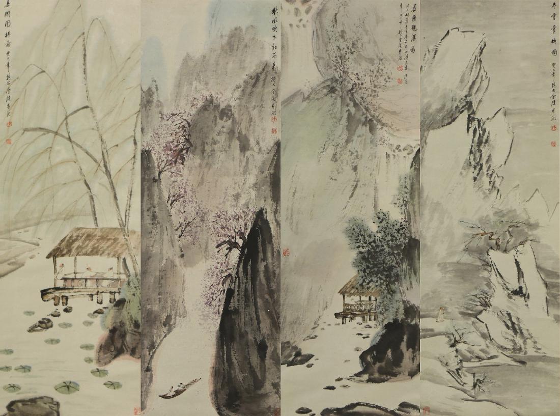 FOUR (4) CHINESE PAPER HANGING PAINTING SCROLLS (1 of 10)