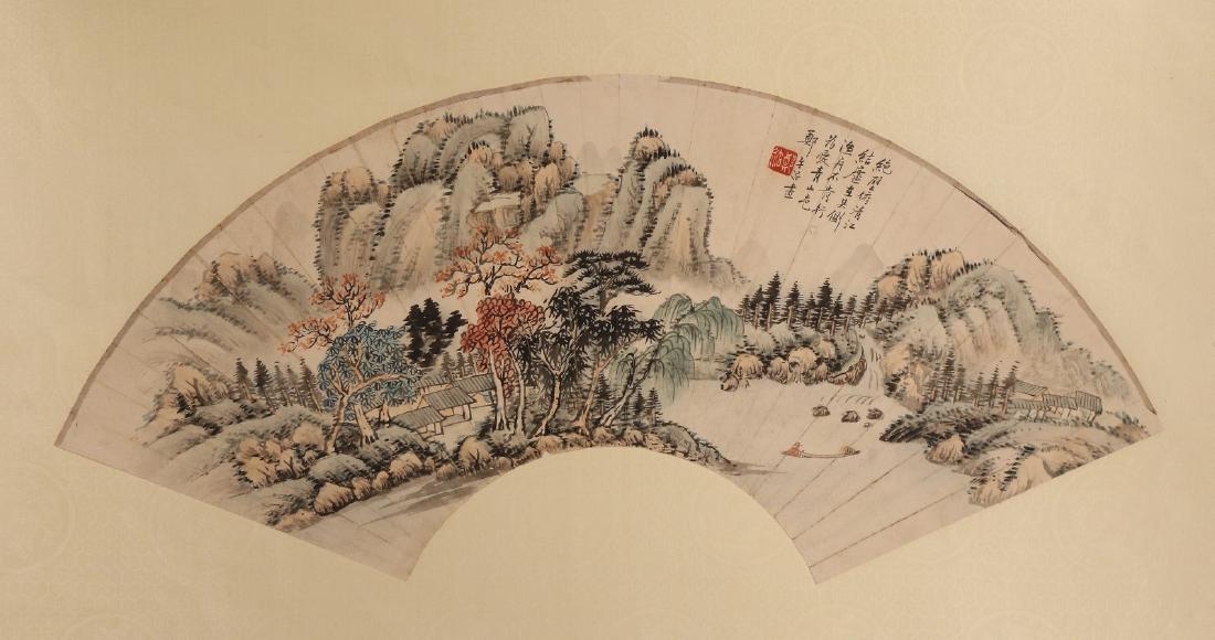 A CHINESE UNMOUNTED PAPER FAN PAINTING BY GU, LINSHI (1 of 5)