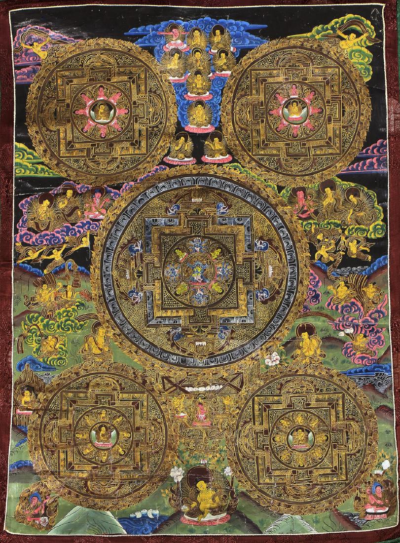 A TIBETAN ANTIQUE THANGKA: A Tibetan Antique Thangka; Size: H: 36" (91.44cm)