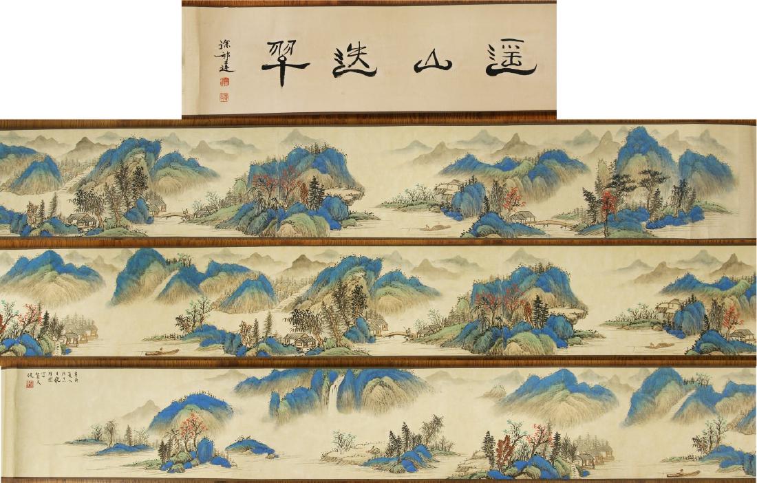 A CHINESE HORIZONTAL PAPER HANGING PAINTING SCROLL BY (1 of 7)