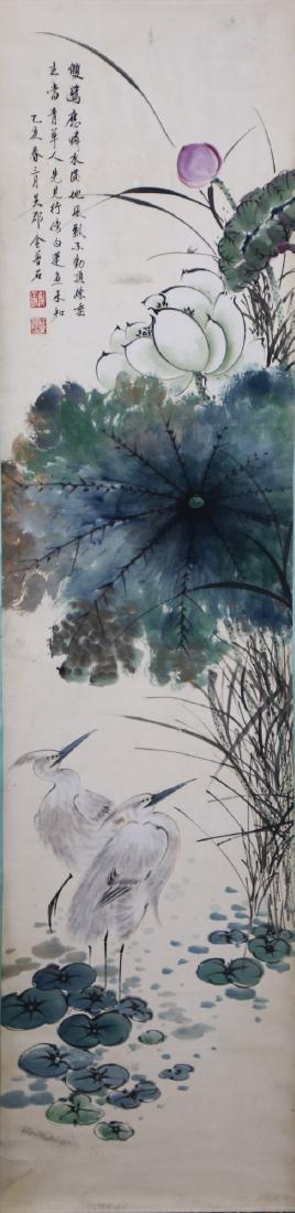 A CHINESE PAPER HANGING PAINTING SCROLL BY JIN, MENGSHI (1 of 5)