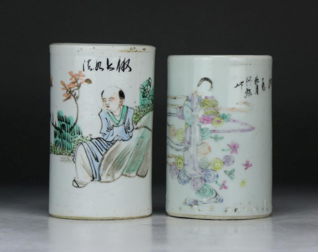 A Chinese Antique Pair Of Porcelain Brush Pots (1 of 6)