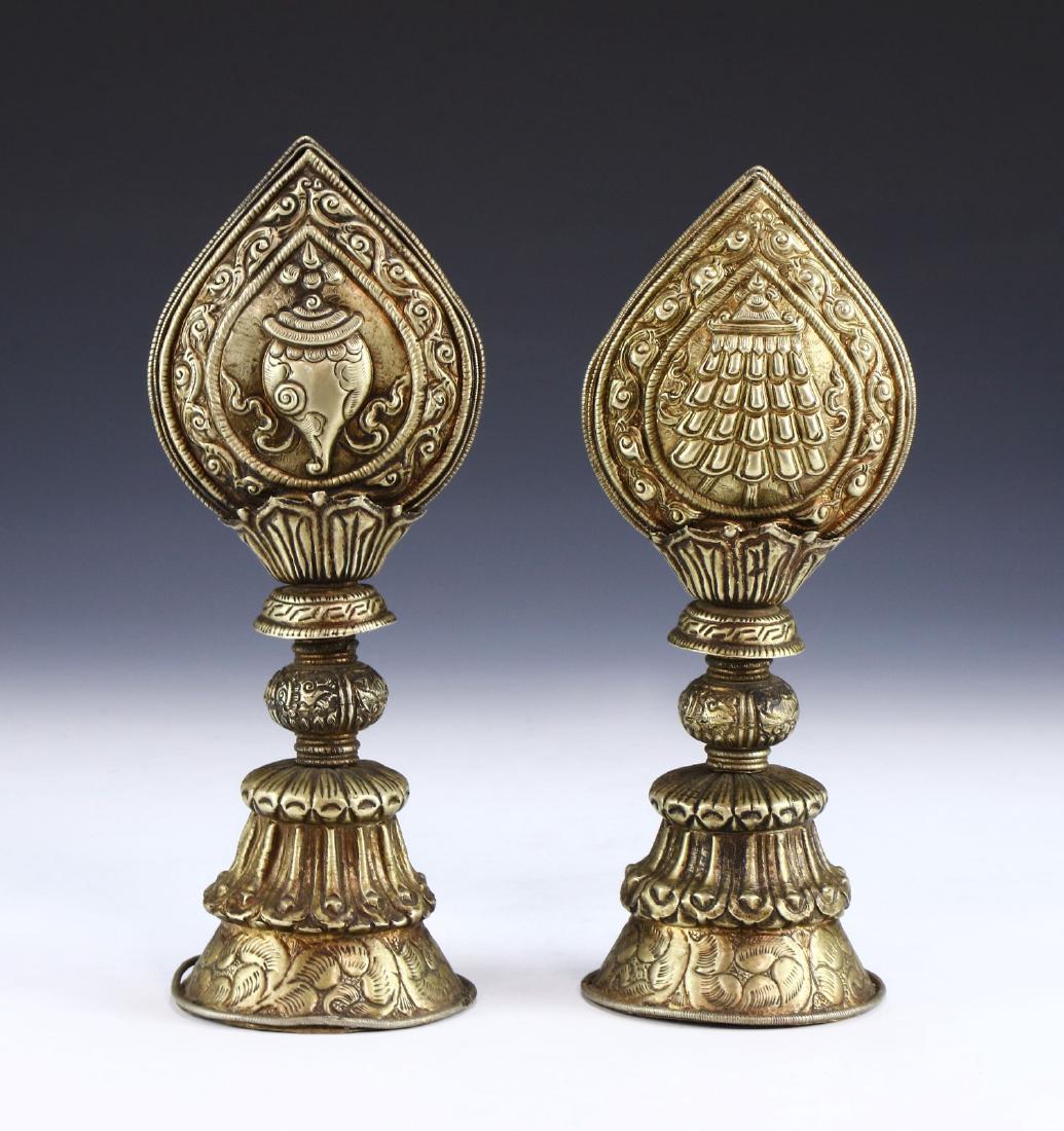 PAIR TIBETAN BRONZE RITUAL FINIALS (1 of 5)