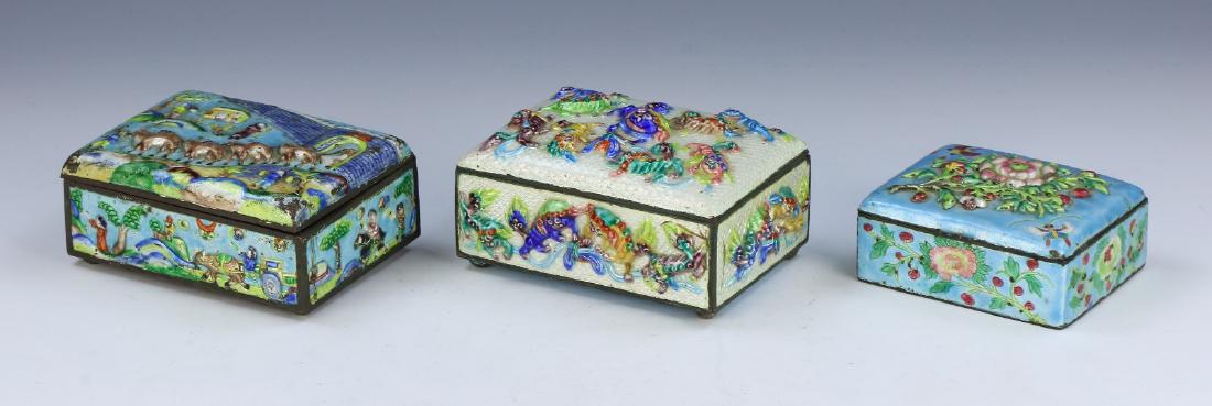 THREE (3) CHINESE CLOISONNE ON BRONZE TRINKET BOXES (1 of 3)