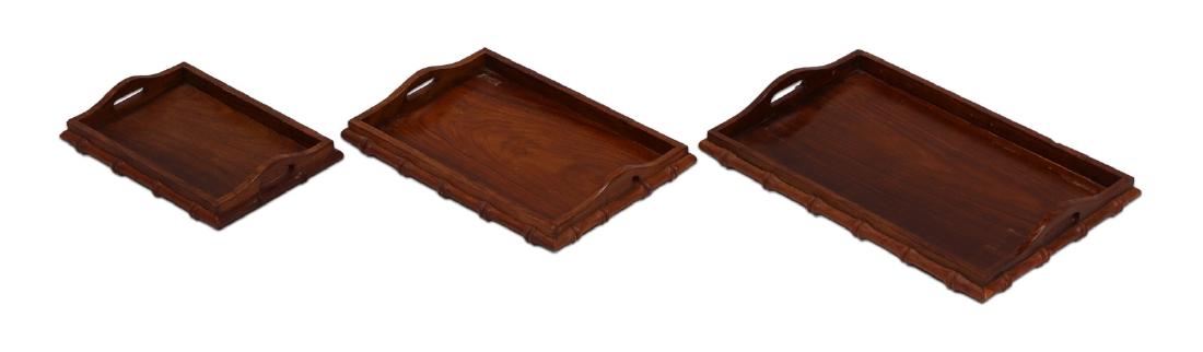 SET OF THREE (3) CHINESE WOOD CARVED TRAYS (1 of 3)